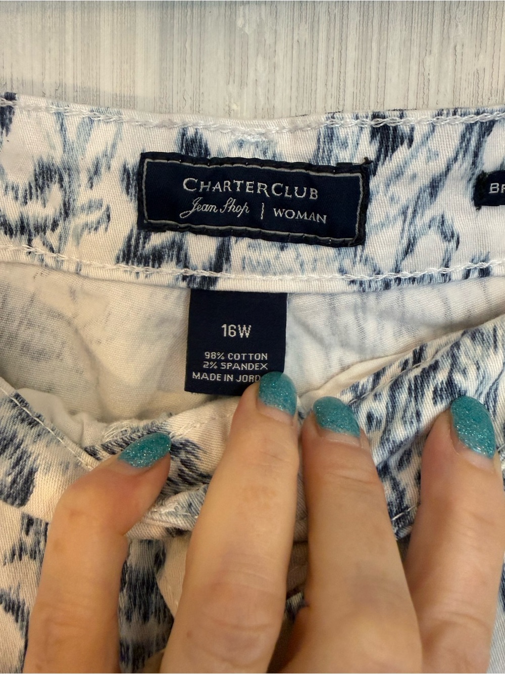 Charter Club White Pants with Blue Floral Print - Picture 2 of 5